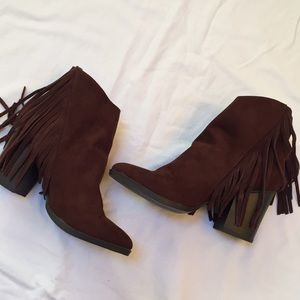 Madden Girl Shaare Leather Suede Fringe Booties